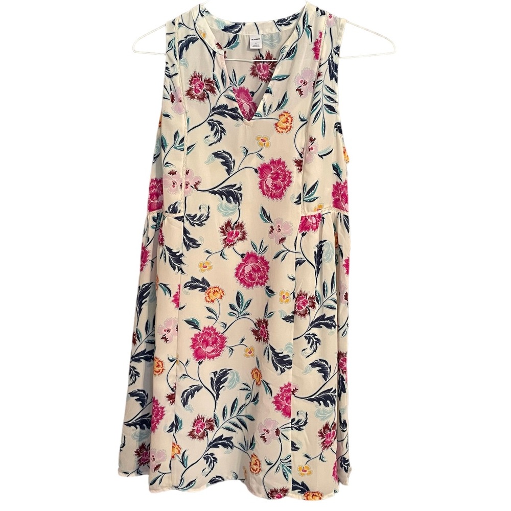 Old Navy Cream With Floral Pattern Sleeveless Dress Women’s Size Small